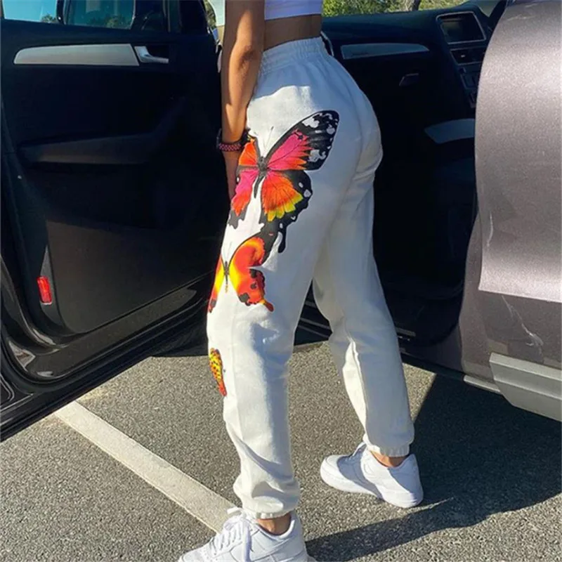 

Casual Loose Tracksuits 2 Piece Sets Women Butterfly Print Harajuku Long Trousers With Joggers High Waist Sweatpants Streetwear