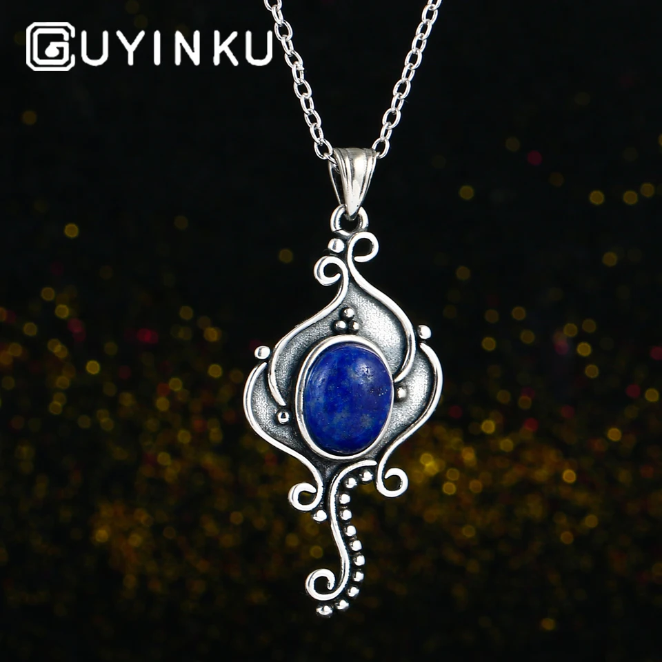 GUYINKU натуральный темно-синий Lapis ожерелье и подвески слон ожерелье для женщин подарок на день рождения хорошее ювелирное изделие с цепочкой