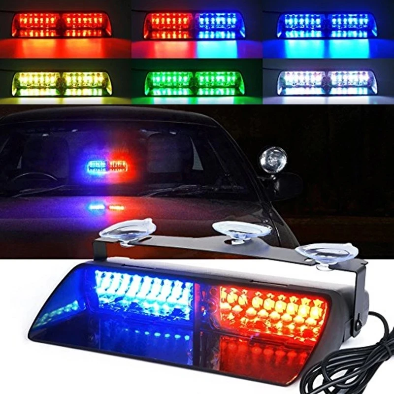 

Police Lights Car LED Strobe Light Red/Blue Amber/White Signal Lamps Flash Dash Emergency Flashing Windshield Warning Light 12V