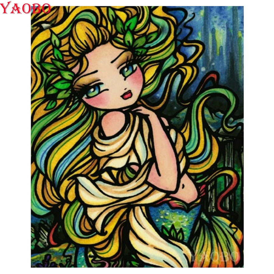 

DIY Diamond Embroidery Cartoon girl Diamond Painting Cross Stitch Mermaid Full round square rhinestone painting Mosaic Decor