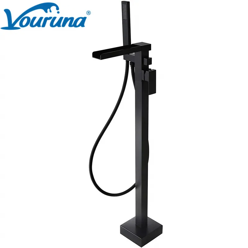 

Квадратный стильный матовый черный водопад VOURUNA, наполнитель для ванны, водопроводный кран, золотистые Смесители для ванны с бесплатным креплением