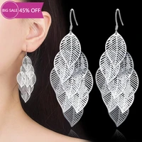 925 sterling silver jewelry high quality fashion woman earring retro hollow maple leaf exaggerated long tassel hanging