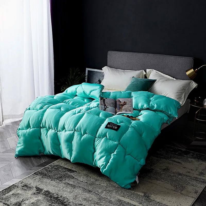 

Winter comforter imitated silk thicken duvet home textile patchwork quilts 220*240cm bed linens European style white bed covers