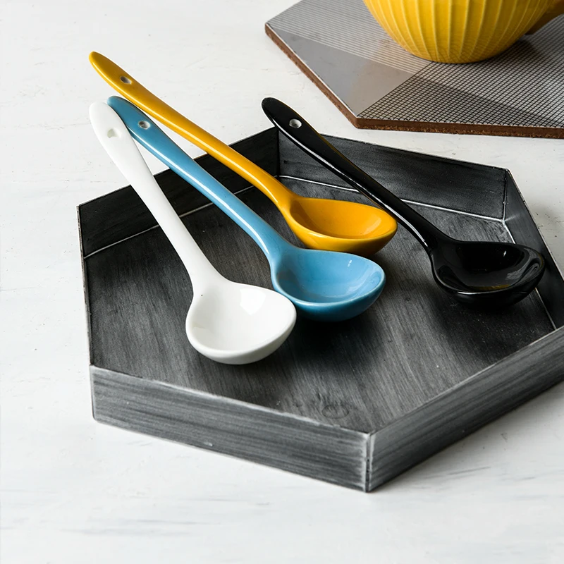 5PCS/Set Ceramic Spoon Household Mini Candy Color Round Head Fruit Sugar Dessert Ice Cream Soup ZA359 | Дом и сад
