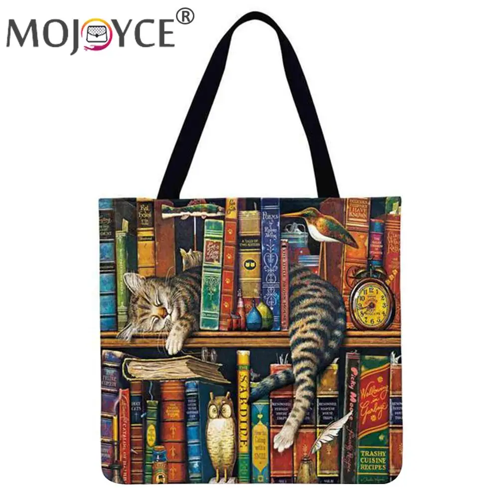 

Portable Books and Cats Panda Cartoon Butterfly Printed Shoulder Shopping Tote Bag Casual Large Capacity Holiday Gift Handbags