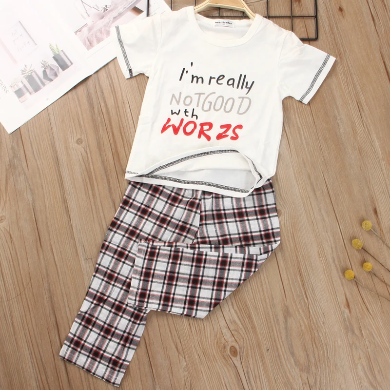 

Keelorn Children Summer Suit 2021 Boys Letter Pattern T-shirt and Long Plaid Pants baby Girl Clothes Sets 2PCS Boy Clothing Sets