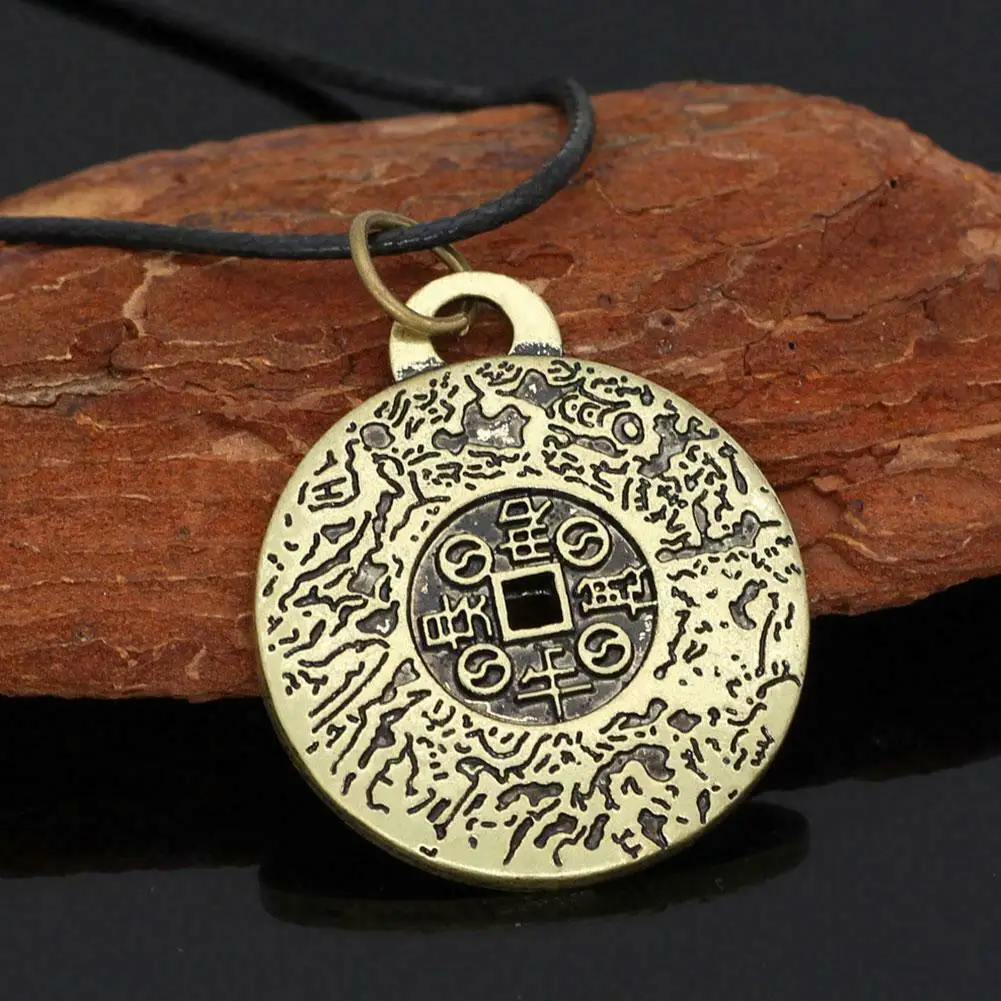 

Viking Norse Helmet Horror In Runic Circle Necklace Magical Staves Scandinavian Compass Rune Amulet Collier Pendant with Chain