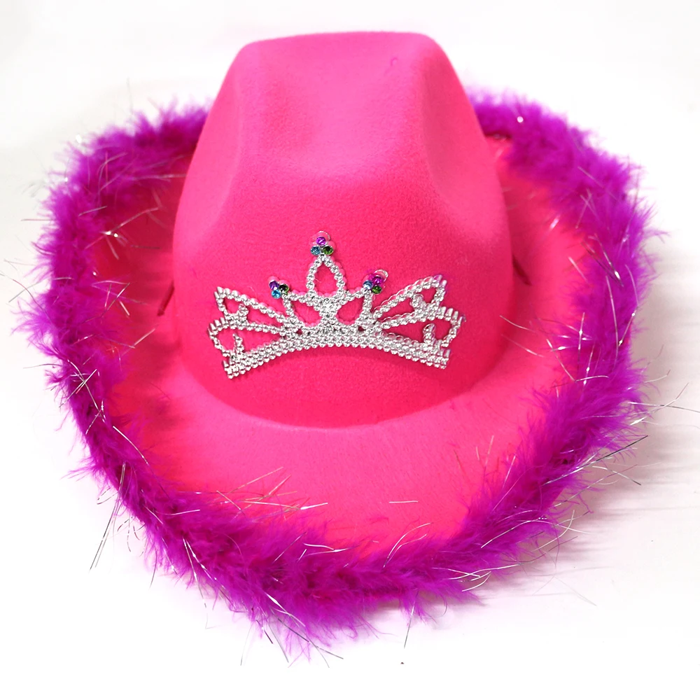 

Женская Ковбойская шапка-тиара, розовая шапка в западном стиле с закатанными краями, пляжные ковбойские шляпы с блестками для вечевечерние ...