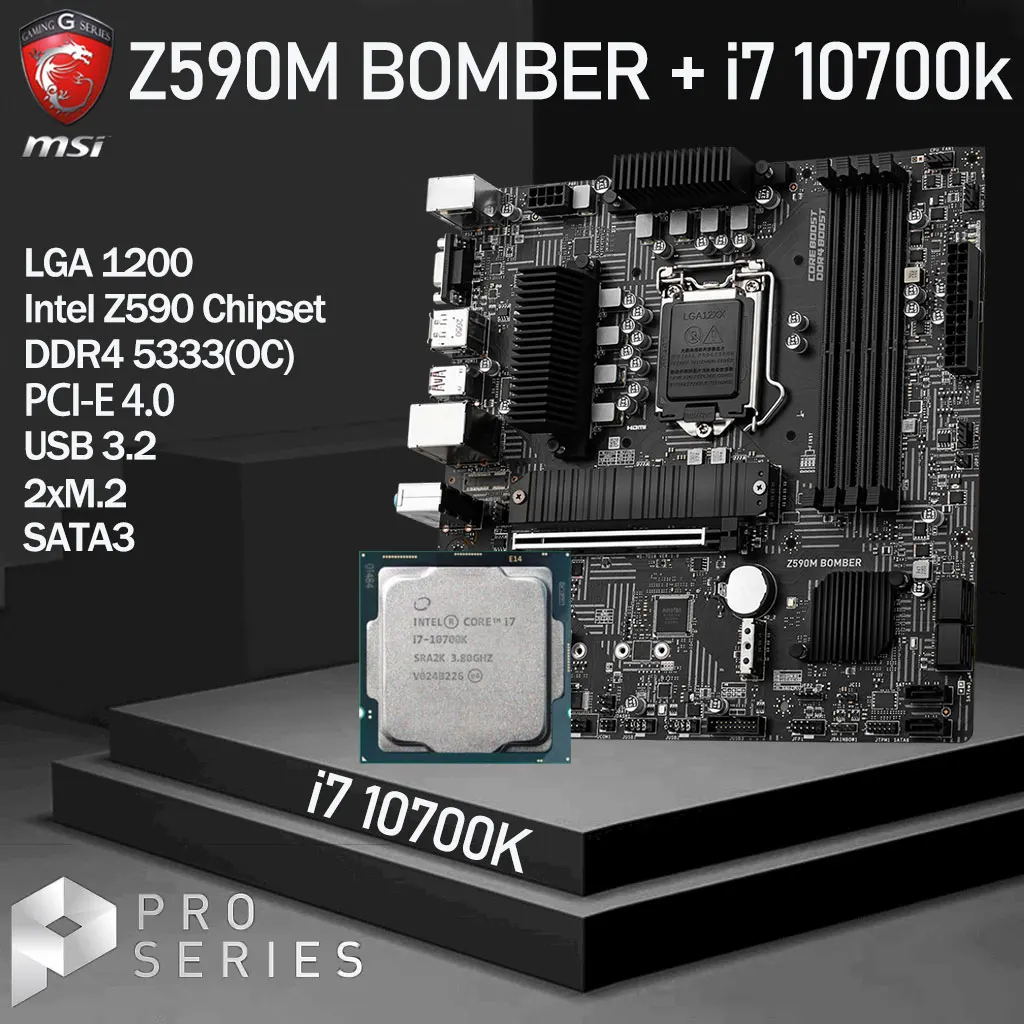 

LGA1200 MSI Z590M BOMBER Motherboard Set+ Intel core i7 10700k Combo DDR4 128Gb 5333MHz(OC) M.2 Placa-mãe Kit Desktop Intel Z590