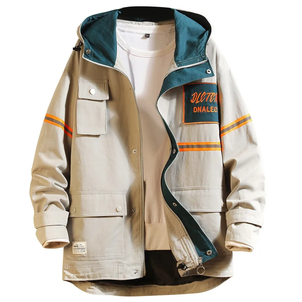 SAGACE Outdoor sports men's casual print large size hooded jacket hip hop rock street clothing Single-breasted coat windproof | Мужская