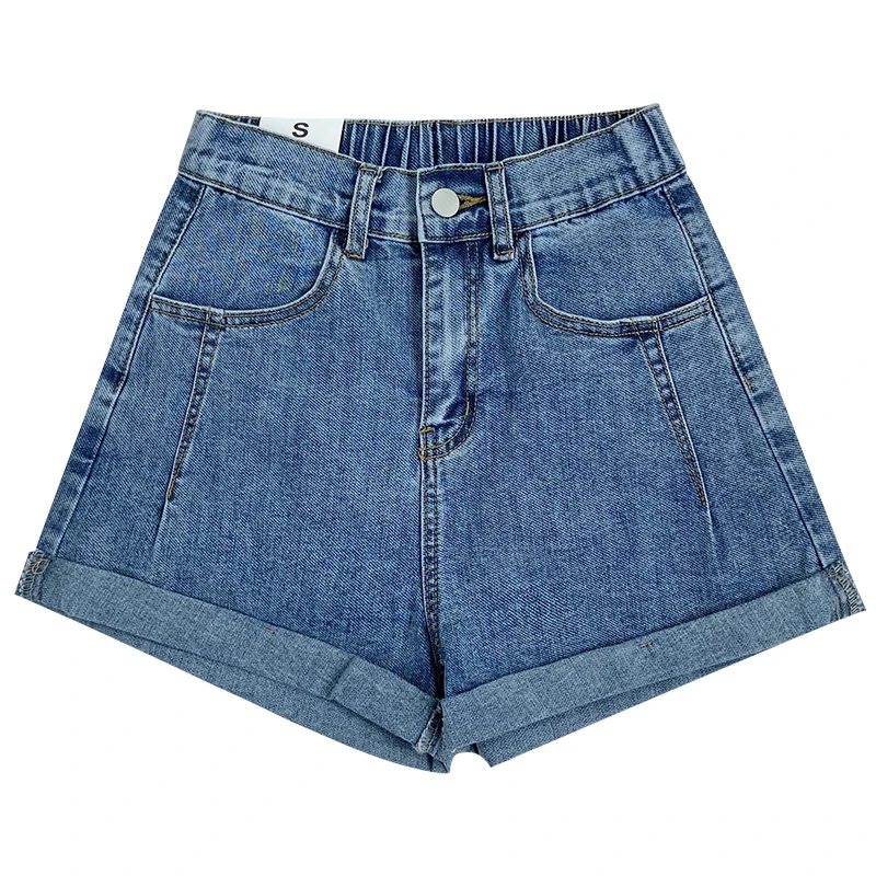 

Yeeloca Spring Elastic High Waist Straight Jeans Female Simple Versatile Wear A-line Thin Shorts Blue Black Fashion Demin Shorts