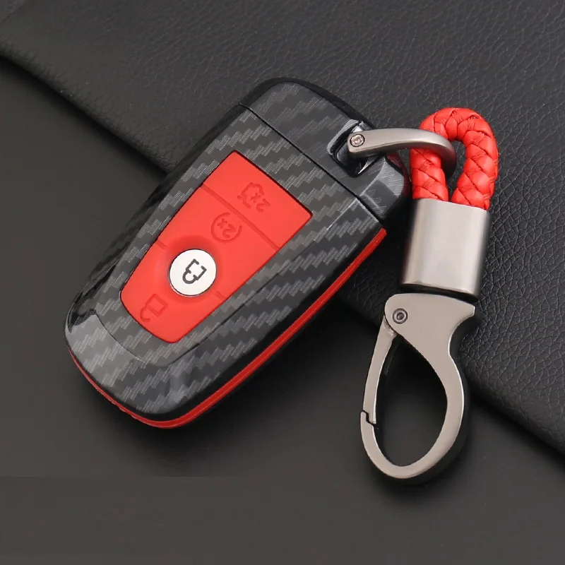 4button carbon red Углеродное волокно, АБС-пластик, автомобильный корпус умного ключа Крышка для Ford Fusion Mustang Explorer F-150 F-250 F-350 футляр для дистанционного ключа - Название цвета: 4button carbon red
