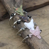 natural white jades carved wolf head open cuff bangle wire wrap crystal gems quartz fashion women bangle bracelet jewelry qc2007