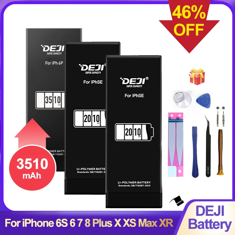

DEJI Battery For iPhone 6S 6 7 4S 8 Plus X XS Max XR 11 High Capacity Internal Replacement Original 4 5S SE Battery Tools Kit
