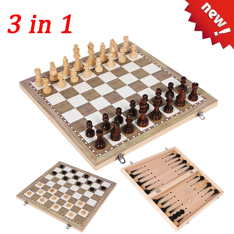3 в 1 складная деревянная набор с шахматной доской игры шахматы нарды шашки