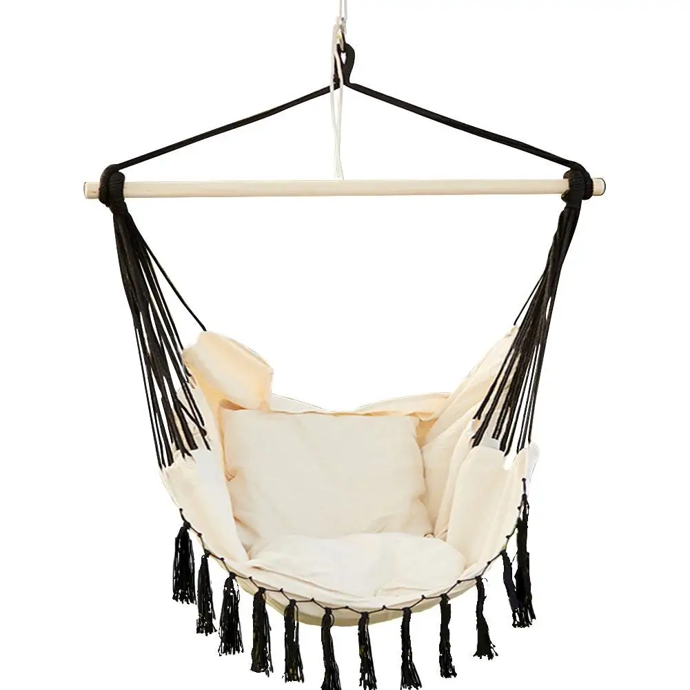 

Portable Hammock Chair Travel Camping Hanging Hammock Swing Tassel Chair Seat Swing for Garden Indoor Outdoor Camping Furniture
