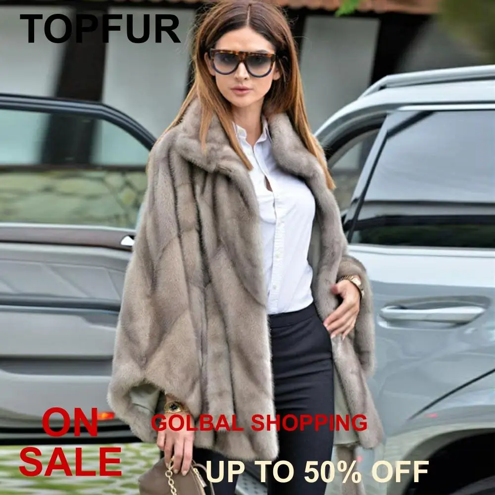 Женская Шуба с рукавами летучая мышь TOPFUR шуба из натурального меха норки поясом и