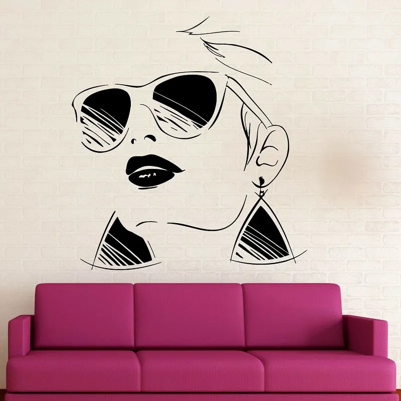 

Fashion style glasses girl vinyl applique beauty salon home salon wall sticker fashion mural MV18