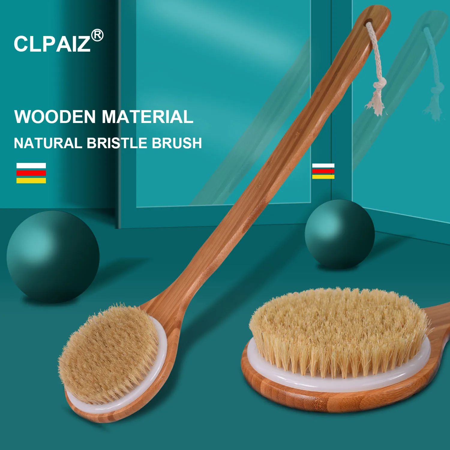 Natural Exfoliating Long Dry Brush Skin Aging Exfoliating Wooden Brush Bamboo Bristles Body Massage Take a Bath Brush