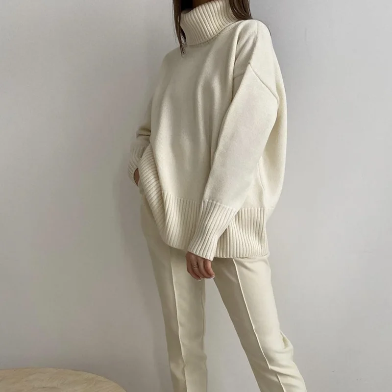 

Women Turtle Neck Cashmere Winter Sweater Women 2021 Elegant Thick Warm Female Knitted Pullovers Loose Basic Knitwear Jumpers