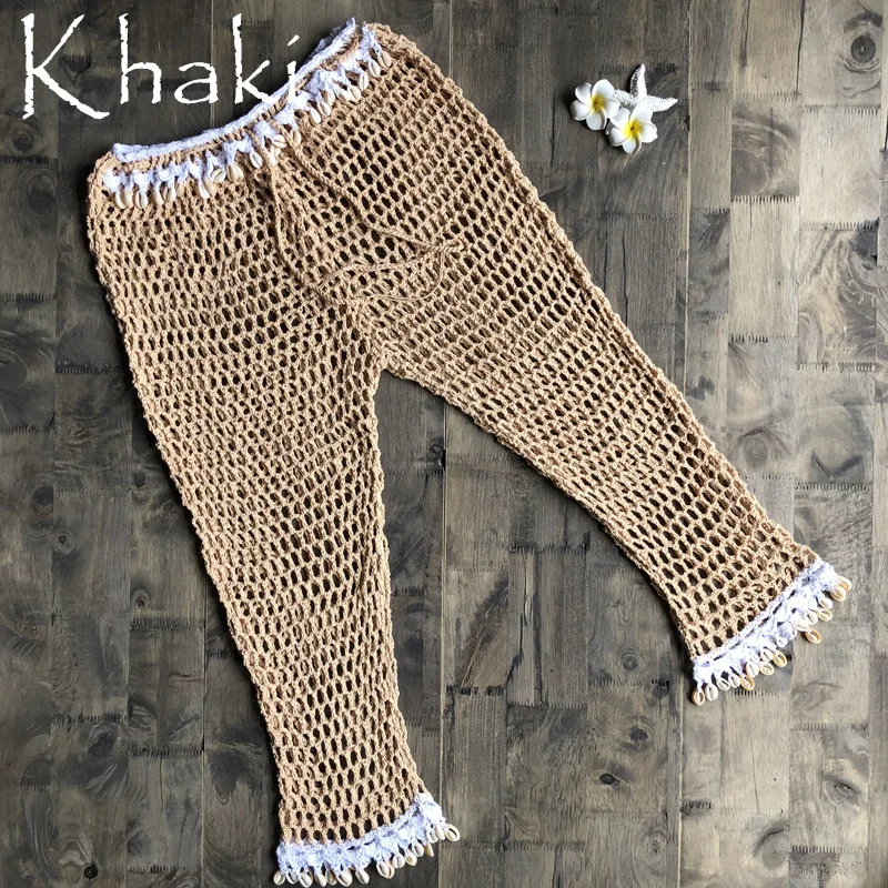 

Handmade Crochet Covers-Up Beach Long Pants Swimsuit Shell Lace Beachwear Hot pants Fashions