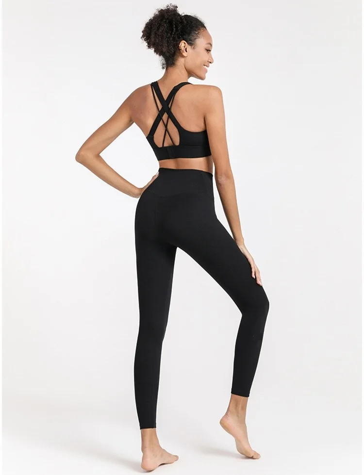 

Sexy Leggings Sport Women Fitness Yoga Pants Crop Top High Wist Cross Beauty Back Bras Gym Clothing Running Two Piece Set 2020