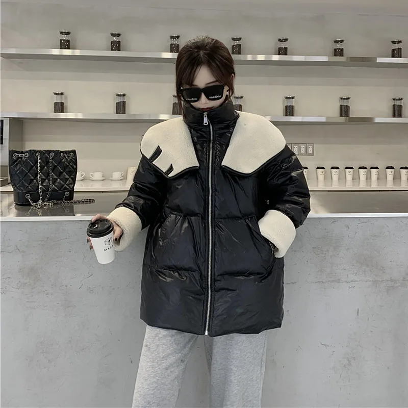

Fashion Women's Brown Parkas with hooded 2021 New Winter Korean style Female Patchwork Padded cotton Jacket Coat INKEO 9O116
