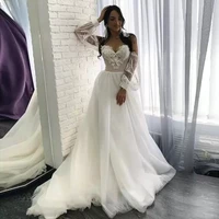 lace long puff sleeves wedding dresses bridal gowns off the shoulder sweetheart appliques a line bohemian vestido de noiva