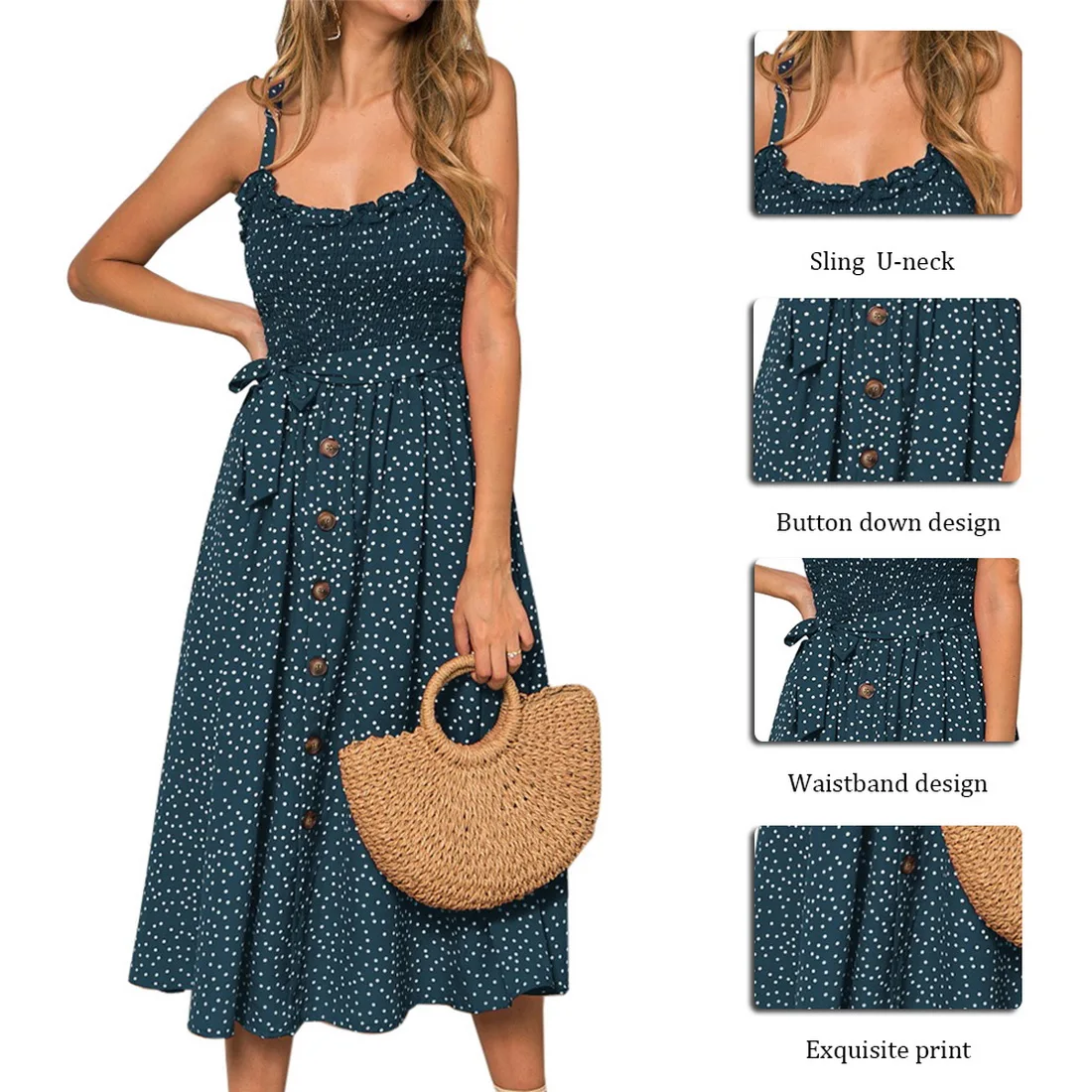 Сексуальное летнее платье для женщин 2020 с бантом и пуговицами без рукавов на