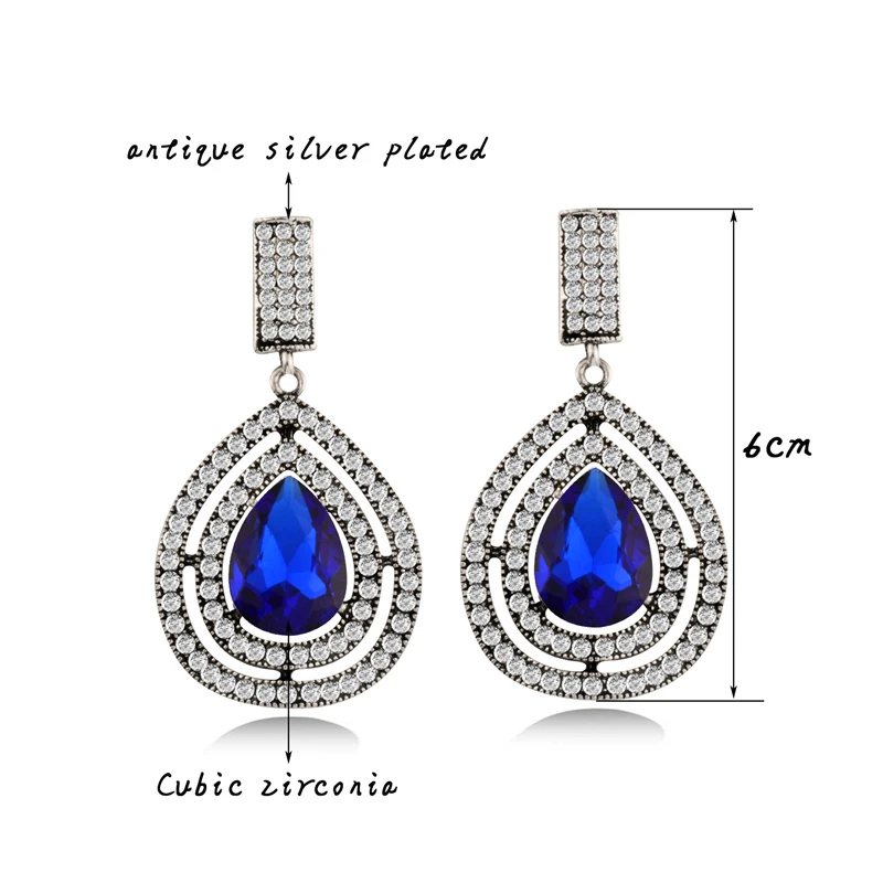 

SINLEERY Luxury Big Waterdrop Long Dangle Earrings With Red Cubic Zirconia Jewelry For Women Party Accessories ES144 SSA