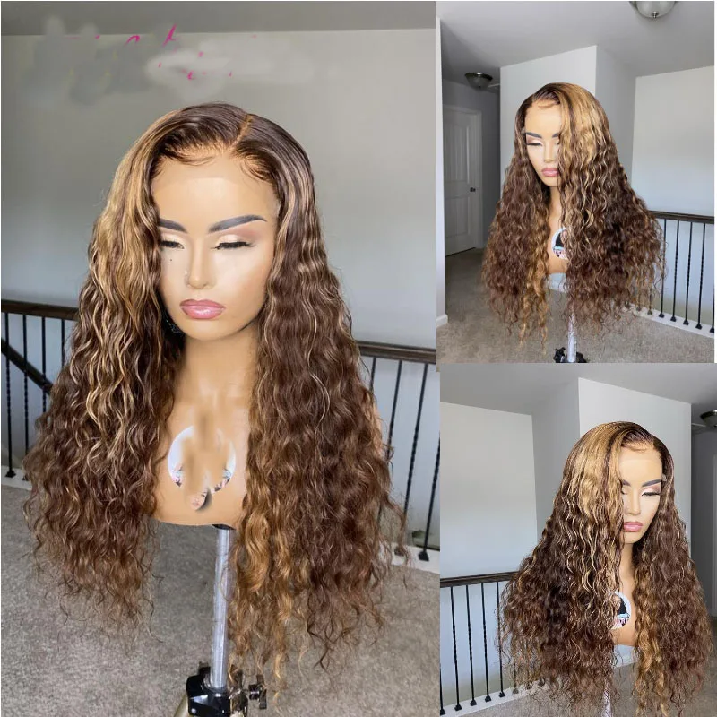 

Highlight Color Kinky Curly 13x6 HD Lace Front Wig With Baby Hair Human Hair For Black Women Bleached Knots Free Shipping