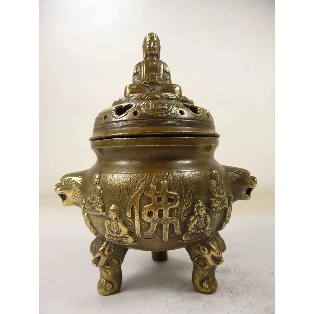 

Elaborate Chinese folk collection Copper Buddha statue incense burner