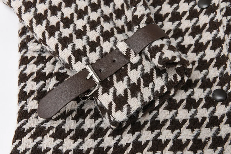 [EAM] Короткое шерстяное пальто свободного кроя в черную клетку с разрезом, парки, новинка, длинный рукав, женская мода, Осень-зима, 1M783