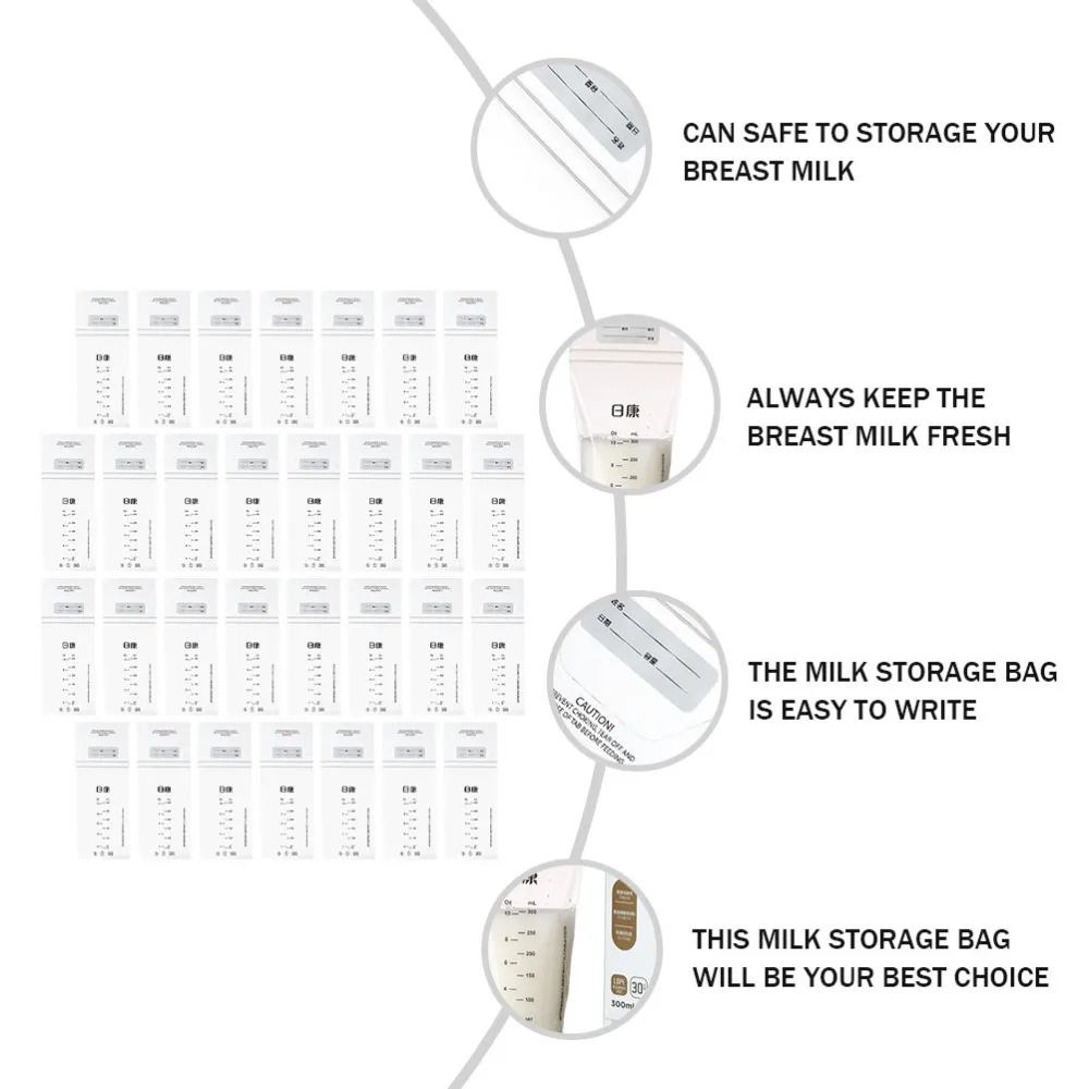 

30pcs Breast Milk Storage Bags Sealing Leakproof Bag Disposable Baby Milk Pouch