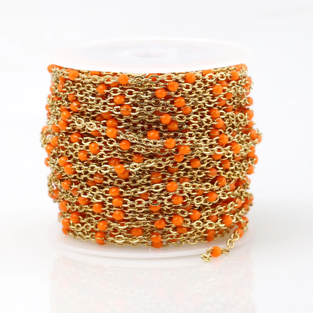 Gold Orange 2 мм ширина нержавеющей стали золото/стальные цепи ювелирные изделия DIY эмаль овальный шар бисерная цепь для женщин ожерелье Браслеты ножной браслет - Цвет: Gold Orange