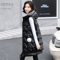 2021 solid hooded womens winter vest long style thick female sleeveless waistcoat cotton padded vest jacket with pocket outwear