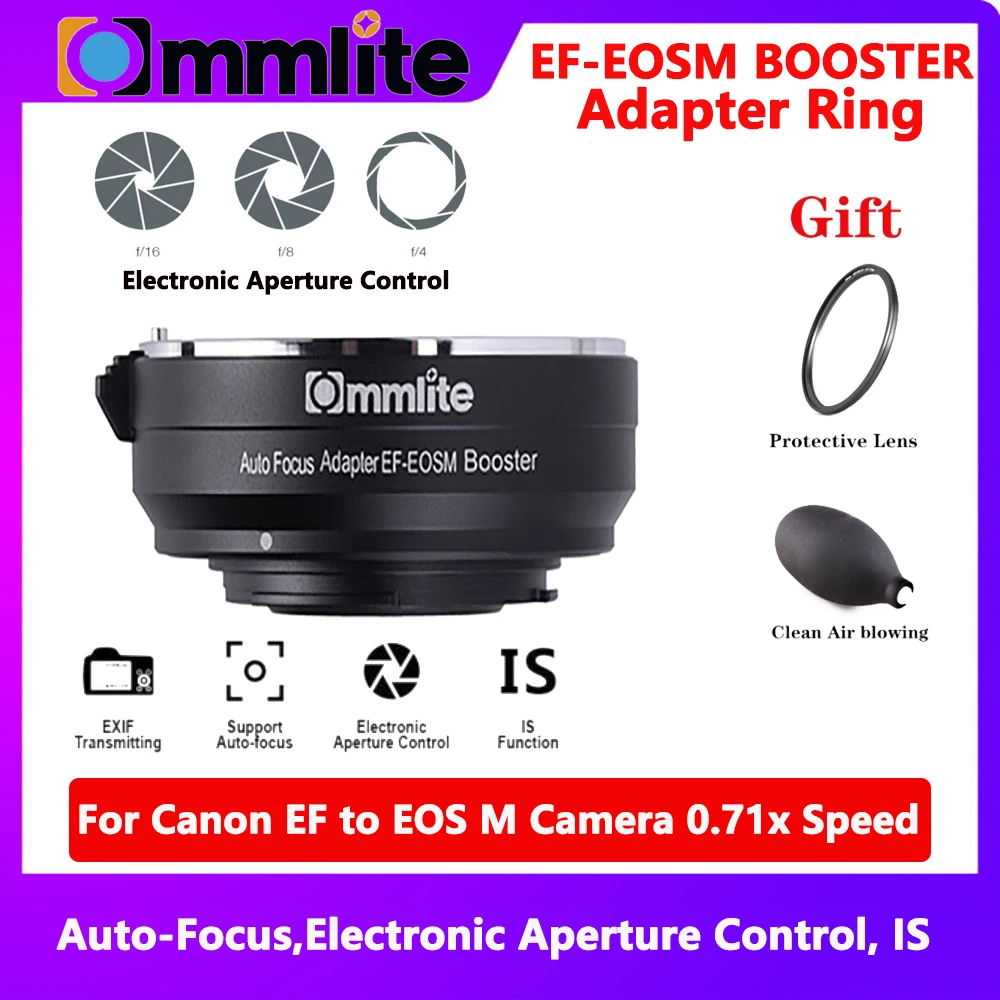 

Commlite CM-EF-EOSM Booster for Canon EF to EOS M Camera 0.71x Speed AF Focal Reducer Lens Adapter for Canon EOS M6 M10 M50 M100