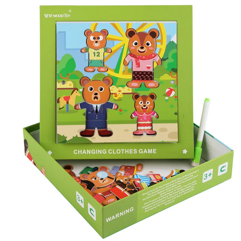 

Wooden Toys Wooden Dress Up Bear Dressing Jigsaw Puzzle Kids Dress Changing Educational Montessori Toys Child Gift