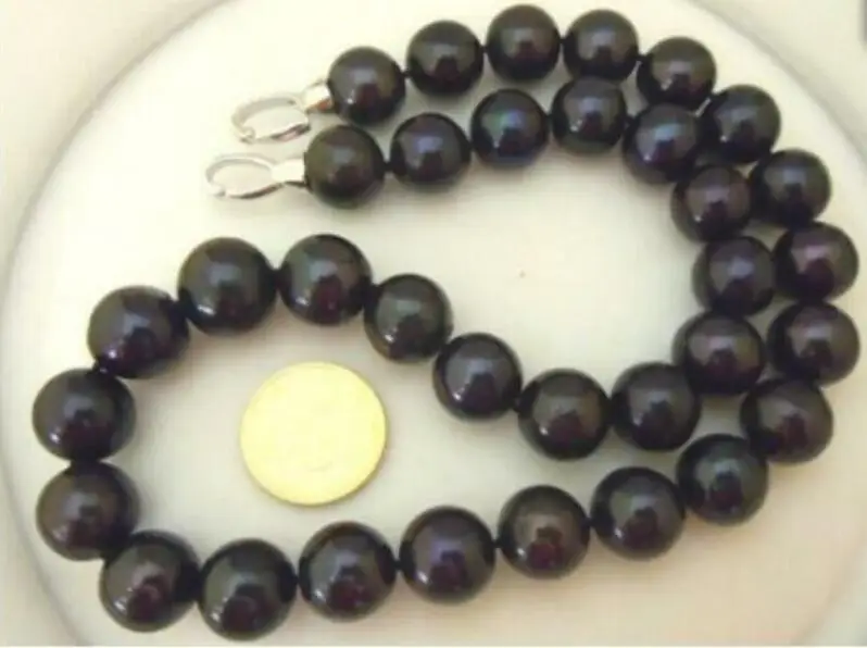 WHOLESALE 10-11MM NATURAL SOUTH SEA GENUINE ROUND BLACK PEARL NECKLACE 18