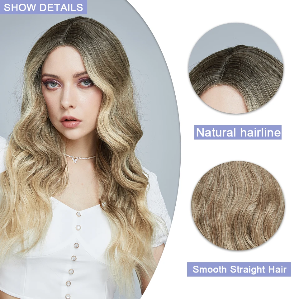 

AISI HAIR Synthetic Ombre Black Brown Blonde Ash Wig Long Wavy Wig For Women Heat Resistant Fiber Middle Part For Party