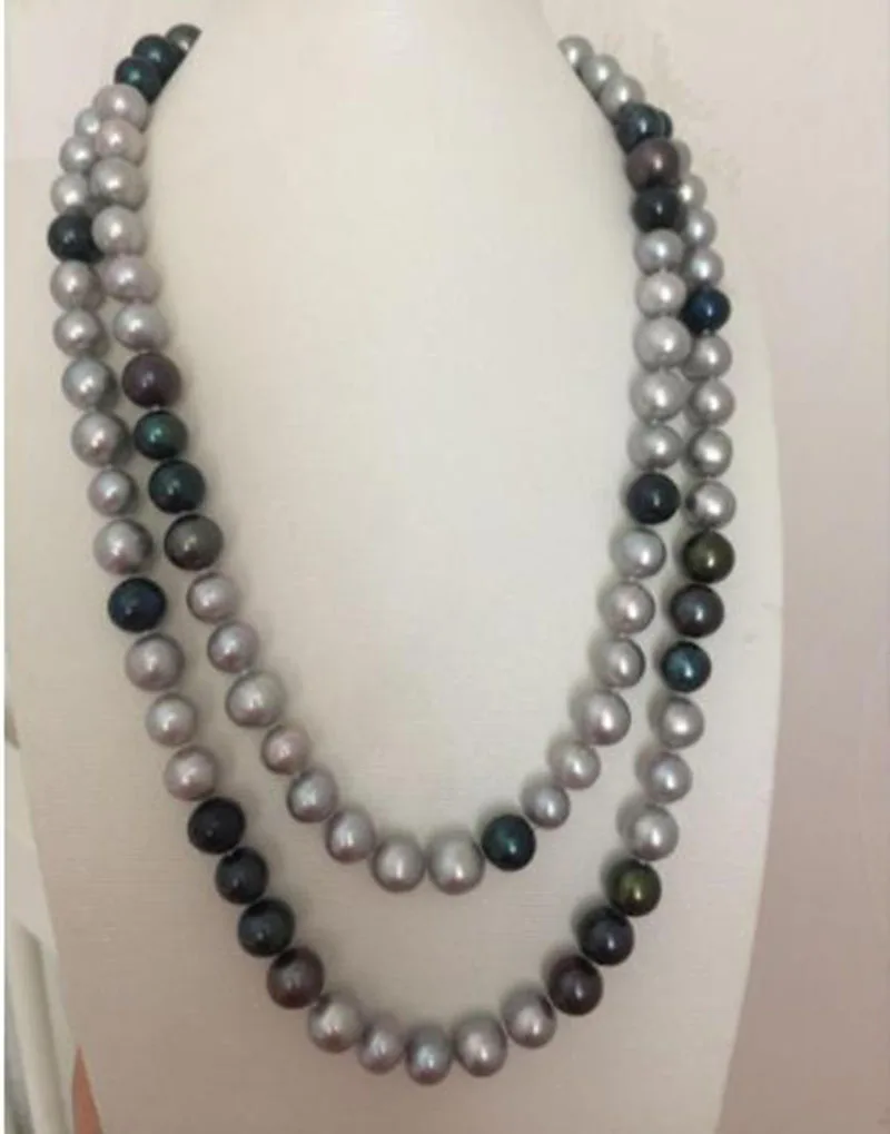 

gorgeous 9-10mm south sea round multicolor pearl necklace 40inch 14k