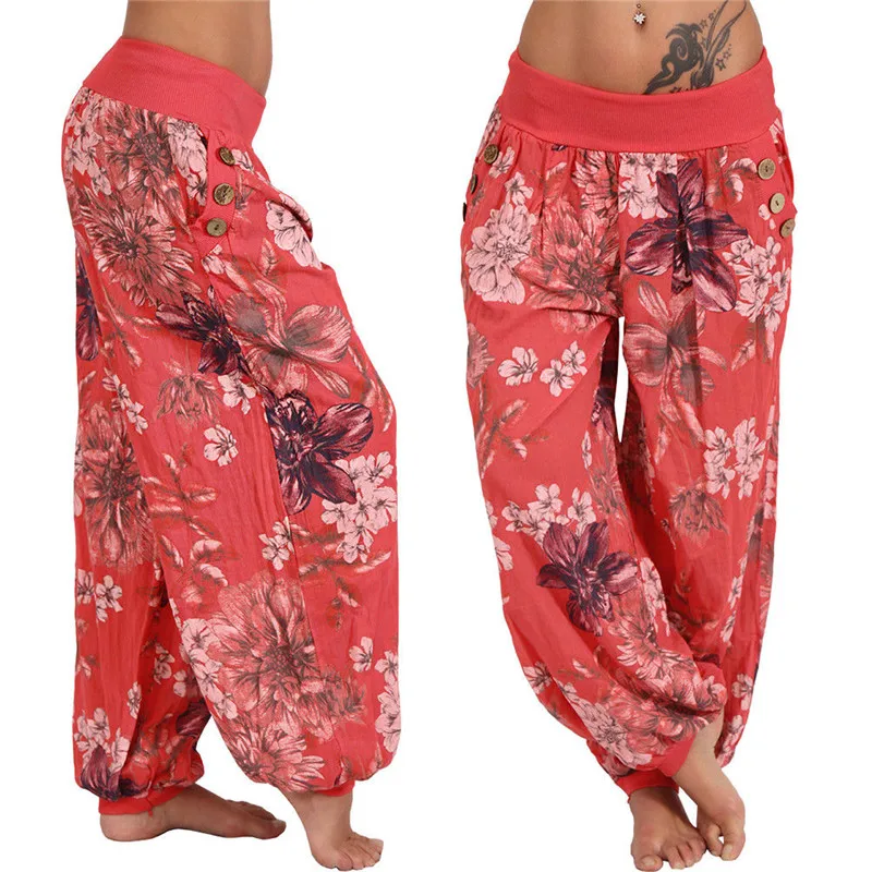 

2021 European and sk American ladies fashion loose printed wide-leg casual trousers 1587