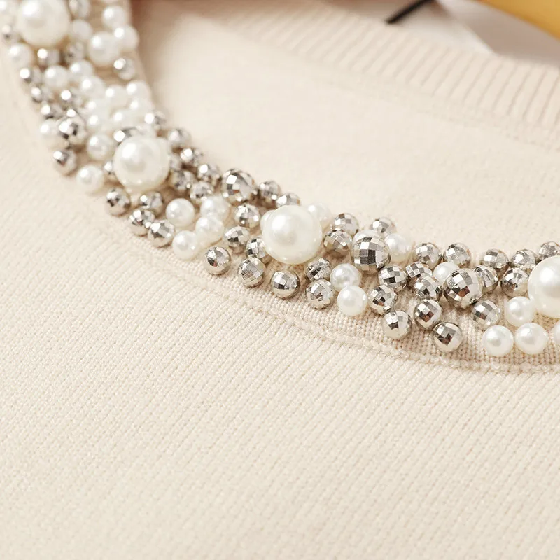 

Beadings Women's Sweater Knitted O Neck Long Sleeve Office Lady Pullover Solid 2020 Autumn Winter Female Casual Fashion Sweaters