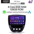 Автомобильный DVD-плеер, 720P 360, камера Carplay 6G, 128G, Android 10, GPS, Wi-Fi, стерео радио для Peugeot 107, Citroen C1, Toyota Aygo 2005-2014