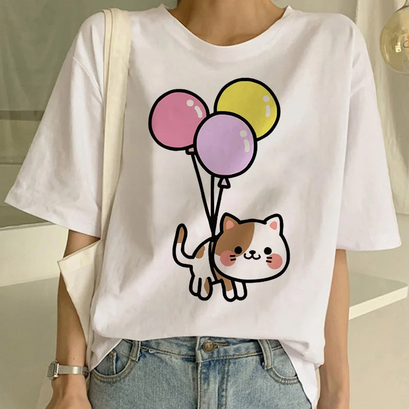 Новая модная футболка для женщин Harajuku милые кошки Ullzang футболки с героями