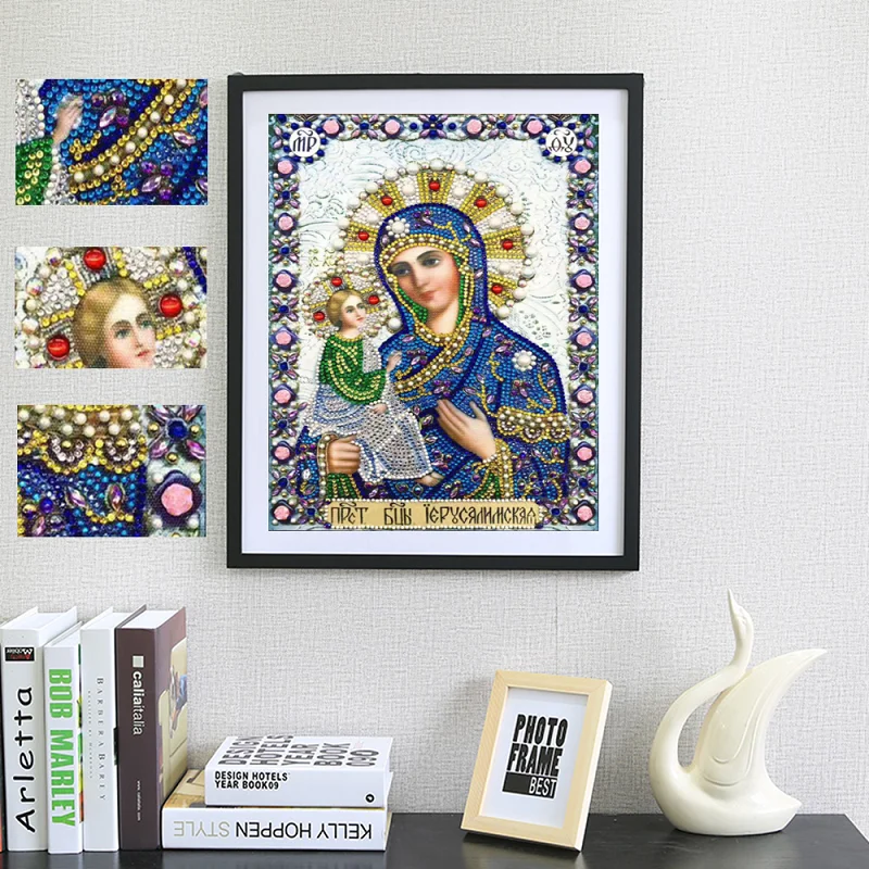 Алмазная живопись особой формы частично с алмазной, вышивка алмазная, мозаичная, религиозная, картина набор на религиозные темы Стразы