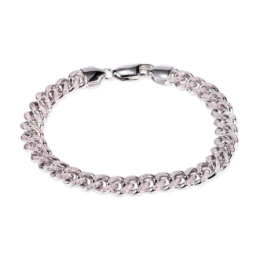 VANAXIN 925 пробы серебряный мужской браслет розовый прозрачный CZ хип-хоп Iced Out Cuba цепь Золотой Серебряный цвет проложили циркониевые амулеты ювелирные изделия