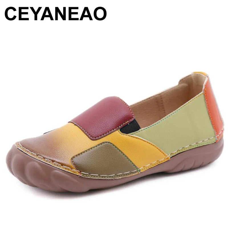 

CEYANEAOMothers Shoes Spell Color Loafers For Women Casual Sneakers For Spring Summer Flat Heels Retro Low-Cut Single Flat Shoes