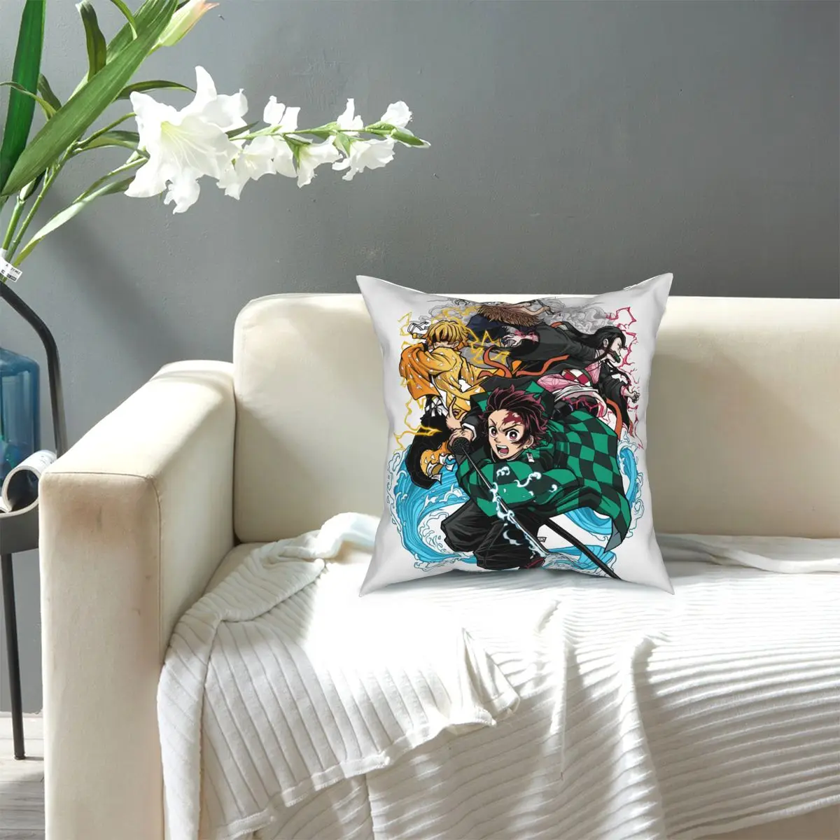 

Demon Slayer Pillow Cover Home Decorative Kimetsu No Yaiba Cushions Throw Pillow for Home Polyester Double-sided Printing