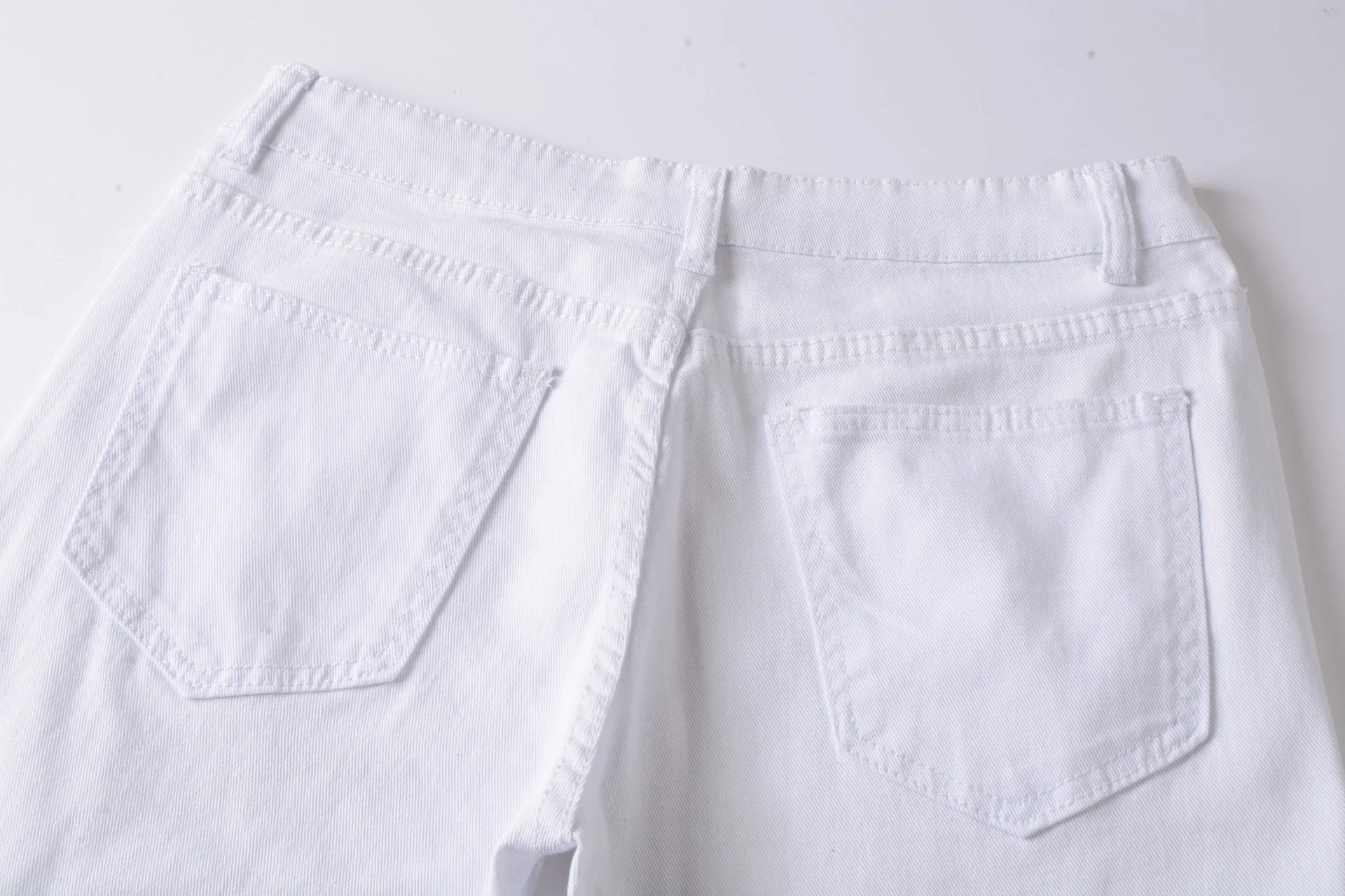 

Wimilous New men's ripped patch solid color white casual pants Slim-fit stretch trousers with small feet nightclub trendy pants